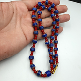 Antique Vintage Venetian White Heart And Blue Chevron Trade Beads Necklace W3